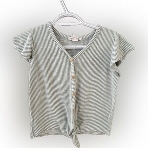 Caution To The Wind Sage Green Striped Button-Front Kids Top